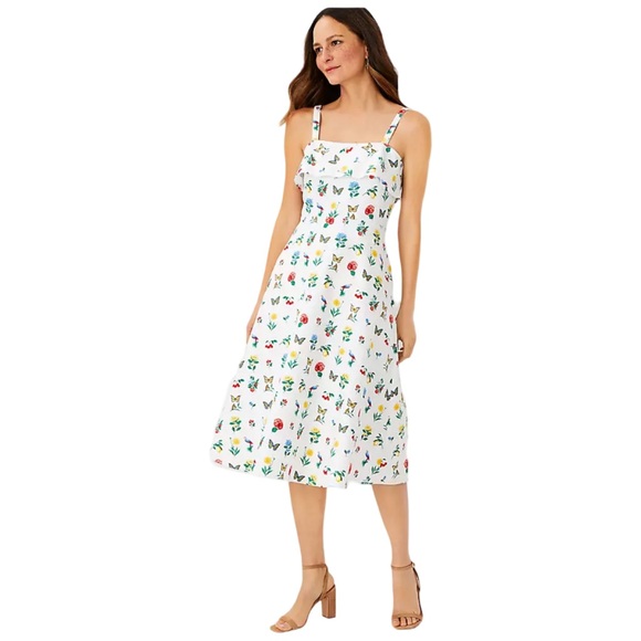 Ann Taylor Dresses & Skirts - Ann Taylor Botanical Midi Flare Dress Parrots Butterflies Sun Dress Cottagecore